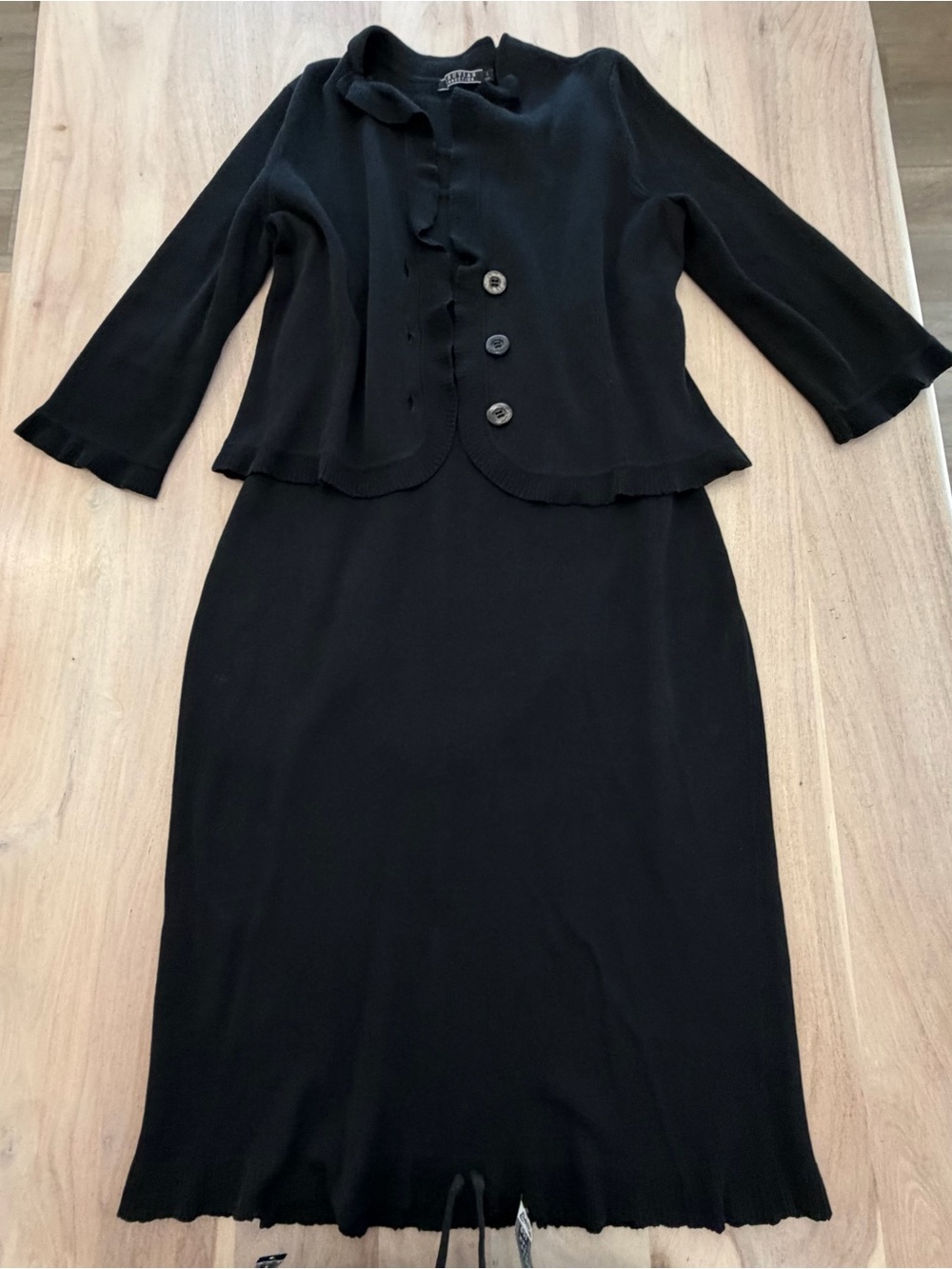 Peruvian Connection Cotton Tencel Cardigan Dress Set Black Size L/XL Ruffle